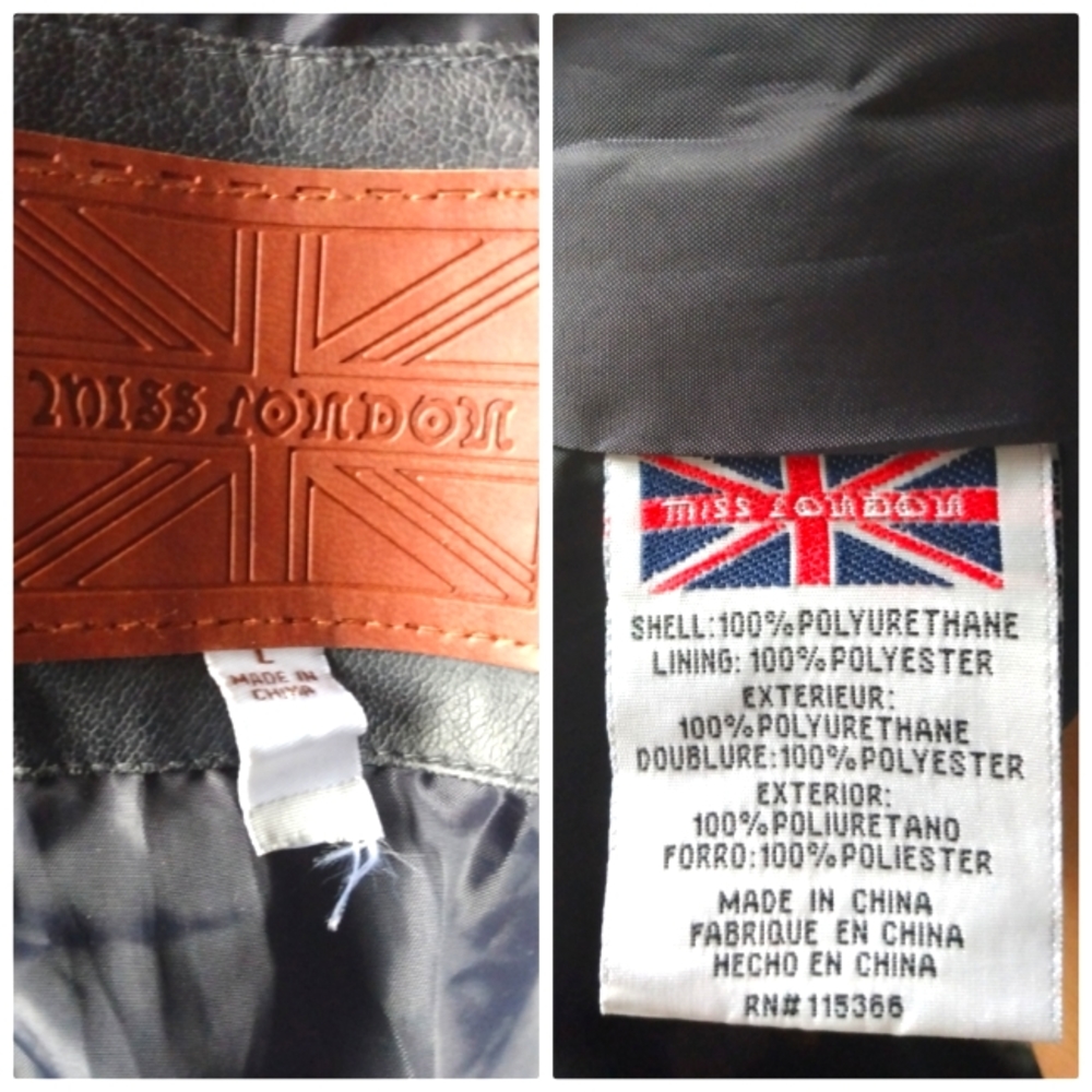 Vegan Leather Pilot Bomber Jacket in Navy-Size L - Picture 7 of 7